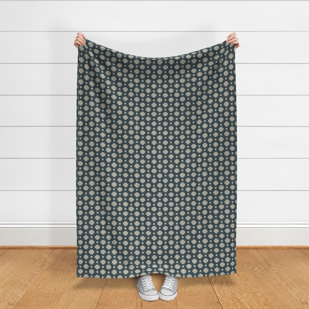 6 Yards Navy Teal and Cream 54" Upholstery Fabric Quatrefoil Boho Geometric